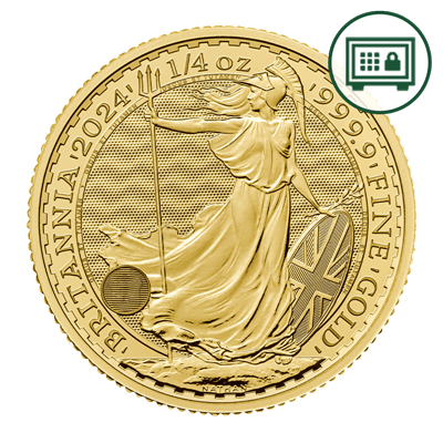 A picture of a 1/4 oz Gold Britannia Coin (2024) - Secure Storage